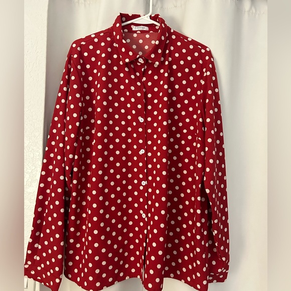 Women’s Polka Dot Button Down Blouse- Size XXL - Picture 5 of 7